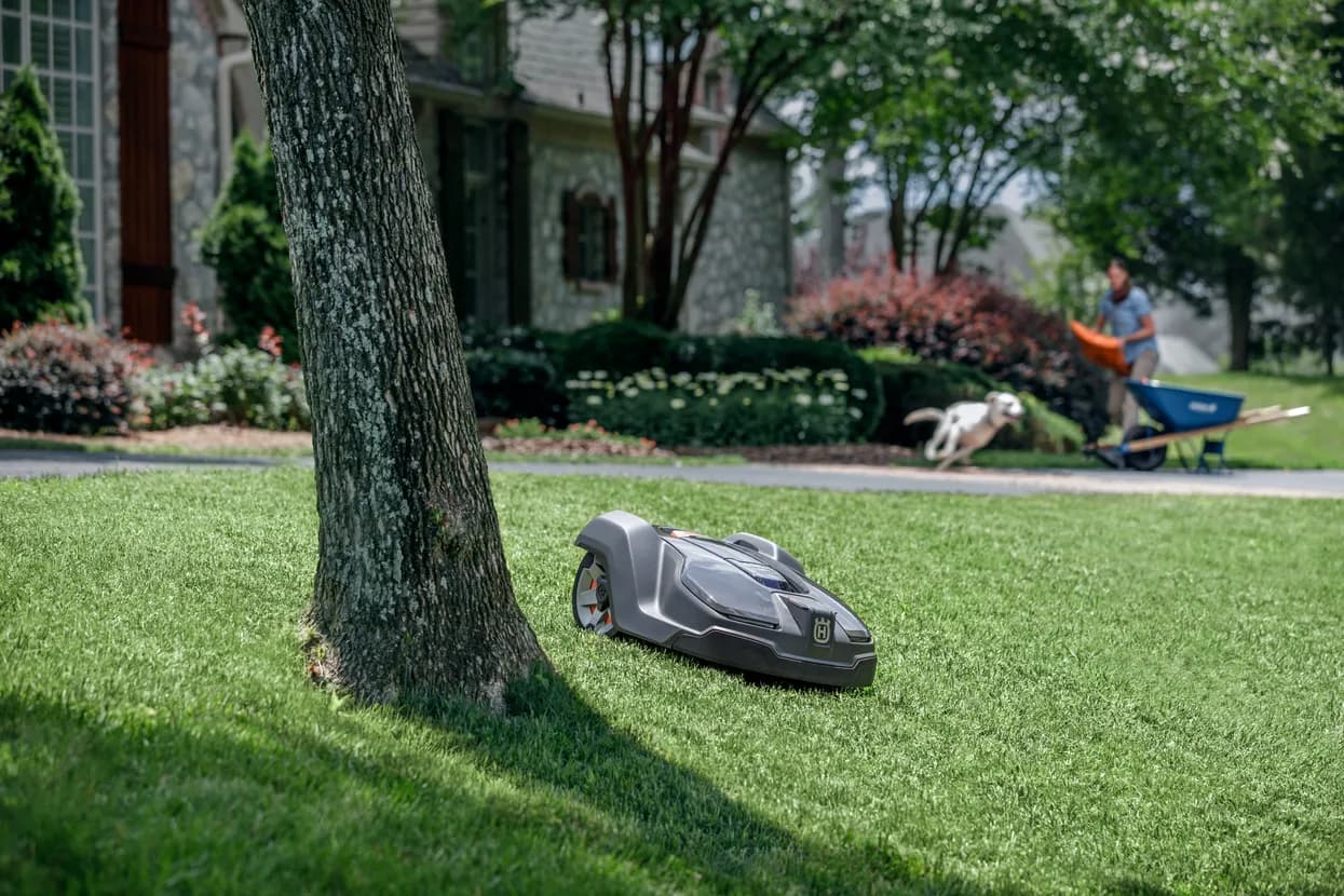 Husqvarna Automower operating in a residential garden